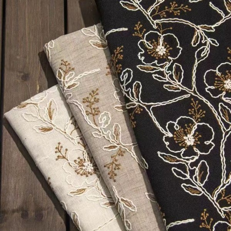 Lace Dress - Haftowana tiulowa koronka, tkanina z lnu