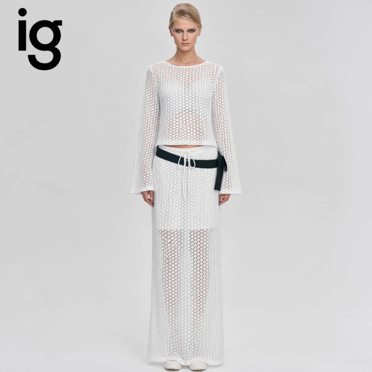 Formal Skirt - Damski ażurowy komplet dzianinowy IG 2026,
