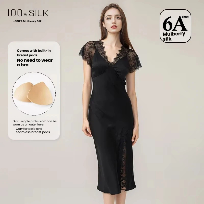Lace Dress - Damska seksowna koronkowa jedwabna koszula nocna