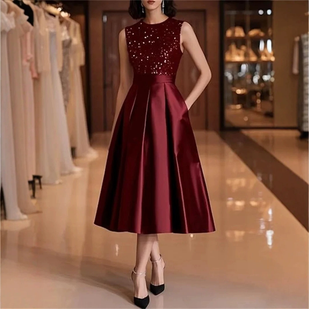 Burgundowa Sukienka Midi z Sat – Midi Dress recenzja i cena